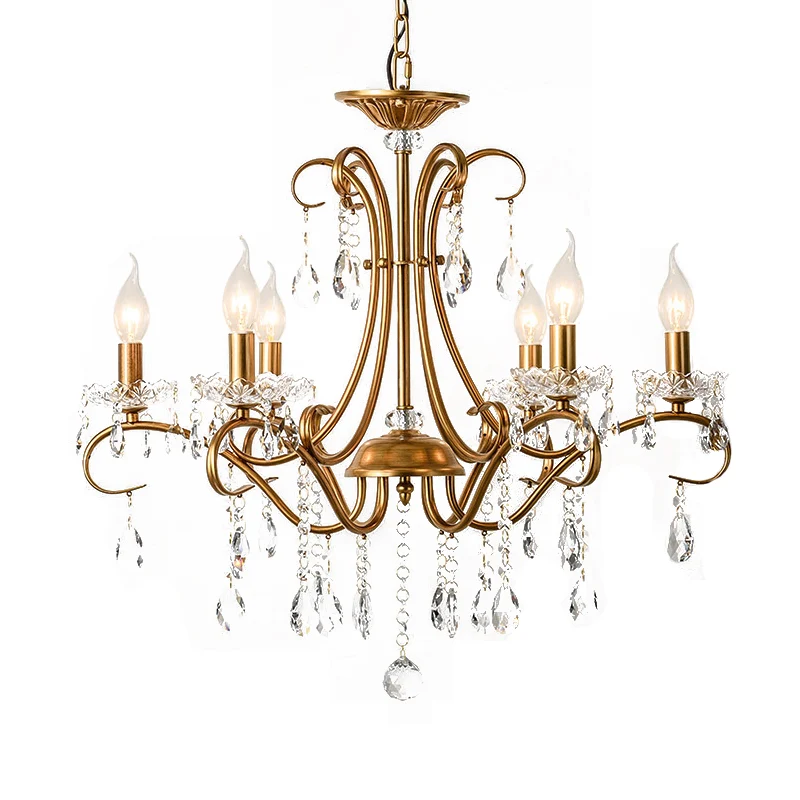 Druppelkroonluchter Verlichting Traditioneel geslepen kristal 3/6 koppen 17 "/25,5" brede messing ophanging hanglamp Clear...