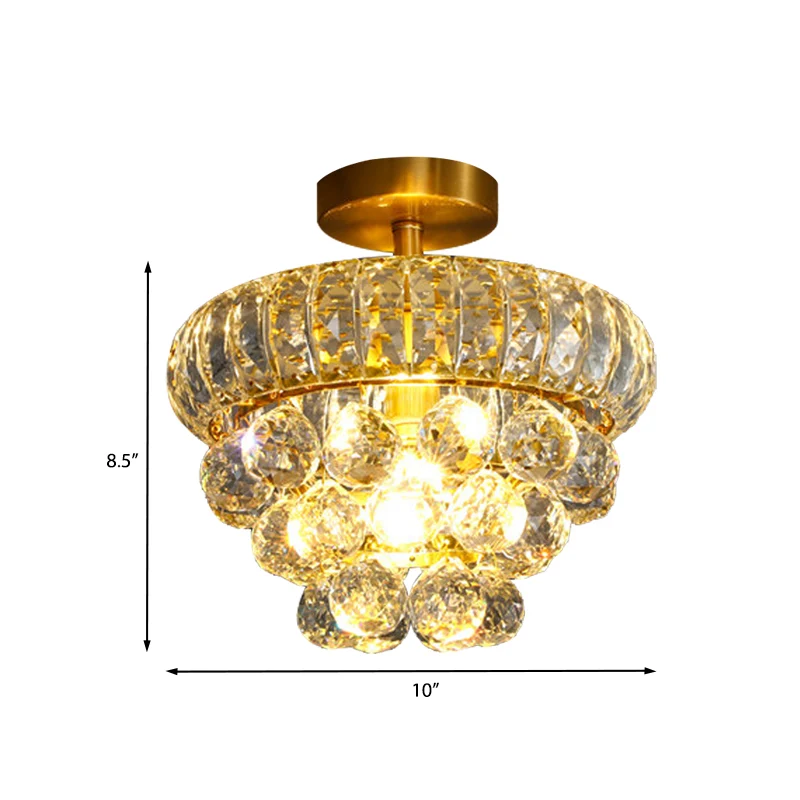 Druppelvormige semi-gemonteerde verlichting Modern helder kristal 1-kops gangplafondlamp messing Clearhalo