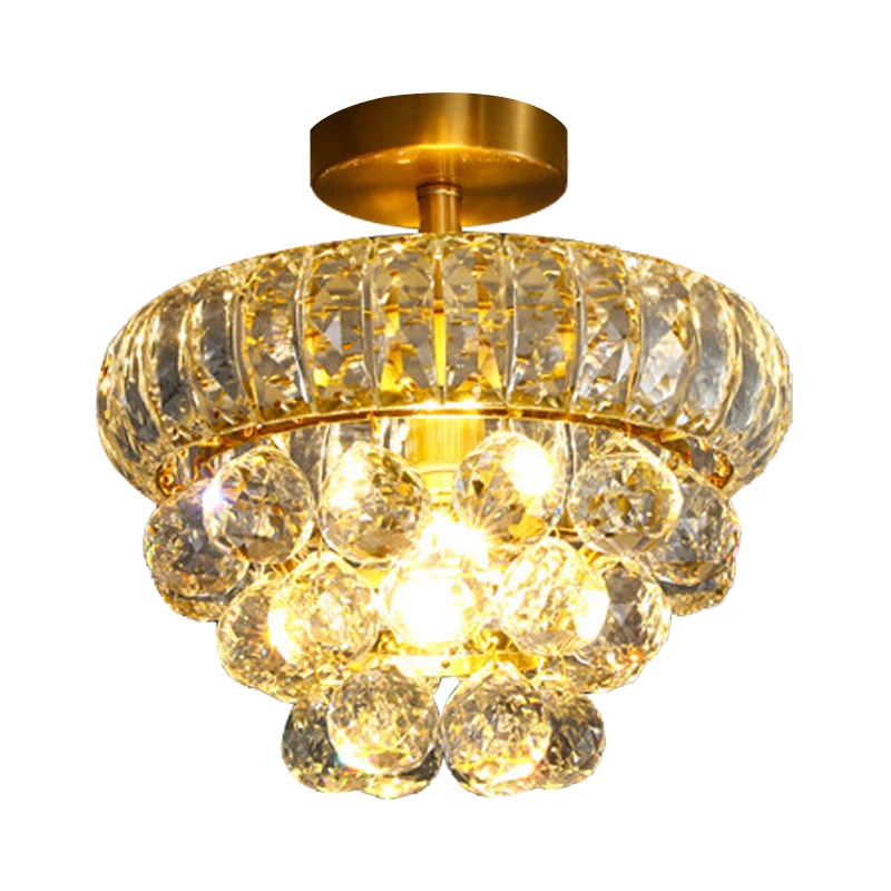 Druppelvormige semi-gemonteerde verlichting Modern helder kristal 1-kops gangplafondlamp messing Clearhalo
