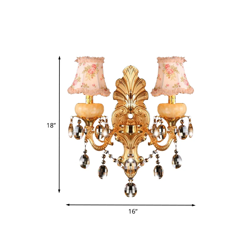 Dubbele arm Sconce lichtarmatuur traditionalistisch metaal 2-lichts gouden wandmontage lamp met kristallen druppel en stof...