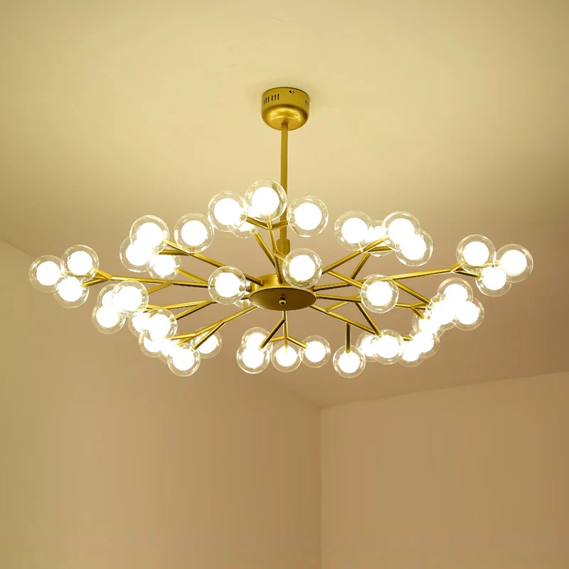 Dubbele glazen Glowworm-kroonluchter Lichte ophanghanglamp Scandinavische stijl voor de woonkamer Clearhalo