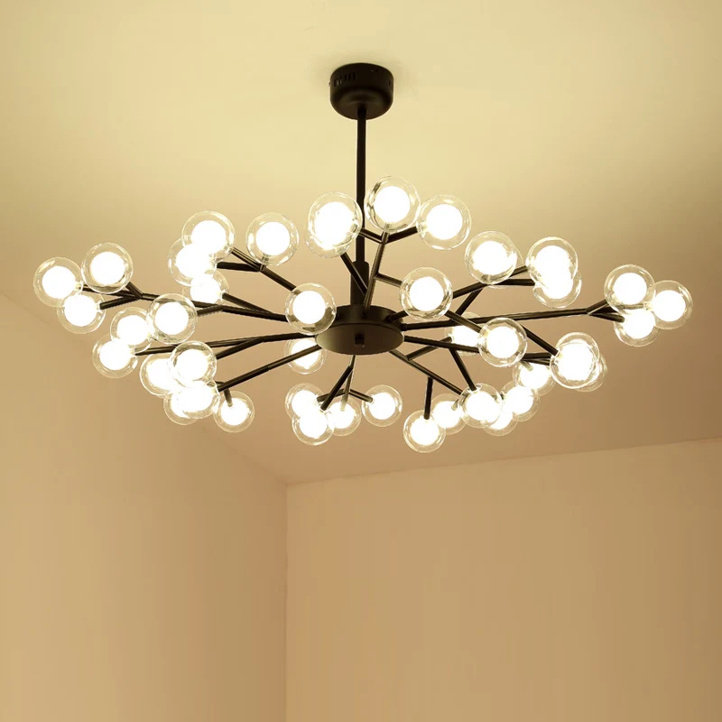 Dubbele glazen Glowworm-kroonluchter Lichte ophanghanglamp Scandinavische stijl voor de woonkamer Clearhalo