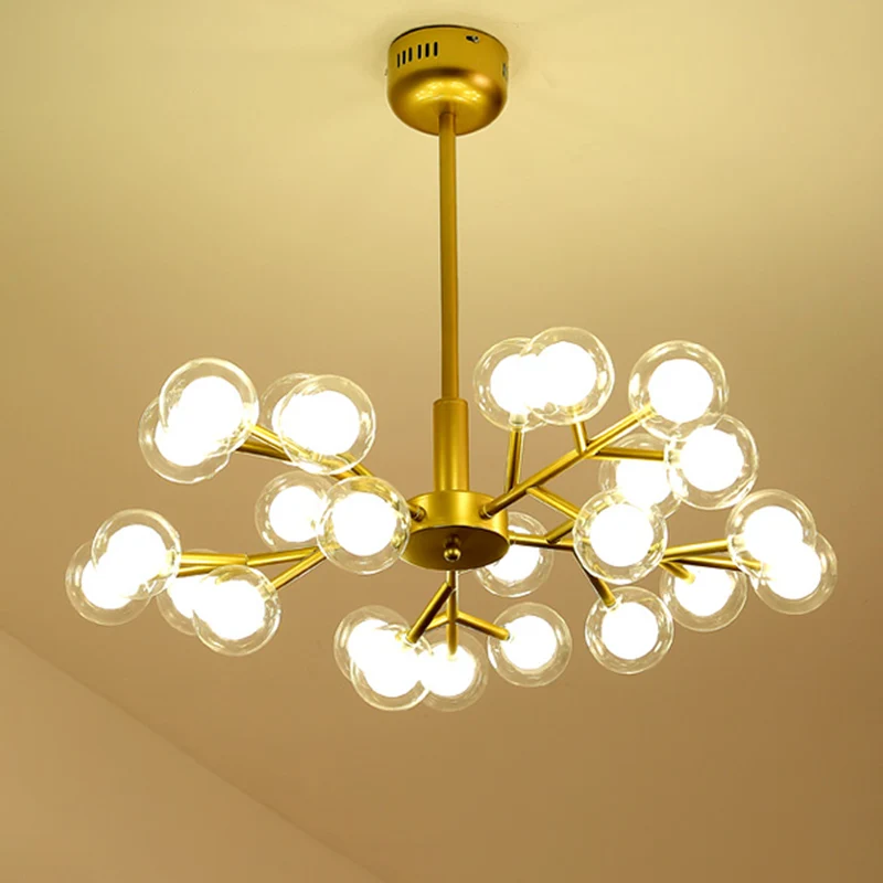 Dubbele glazen Glowworm-kroonluchter Lichte ophanghanglamp Scandinavische stijl voor de woonkamer Clearhalo