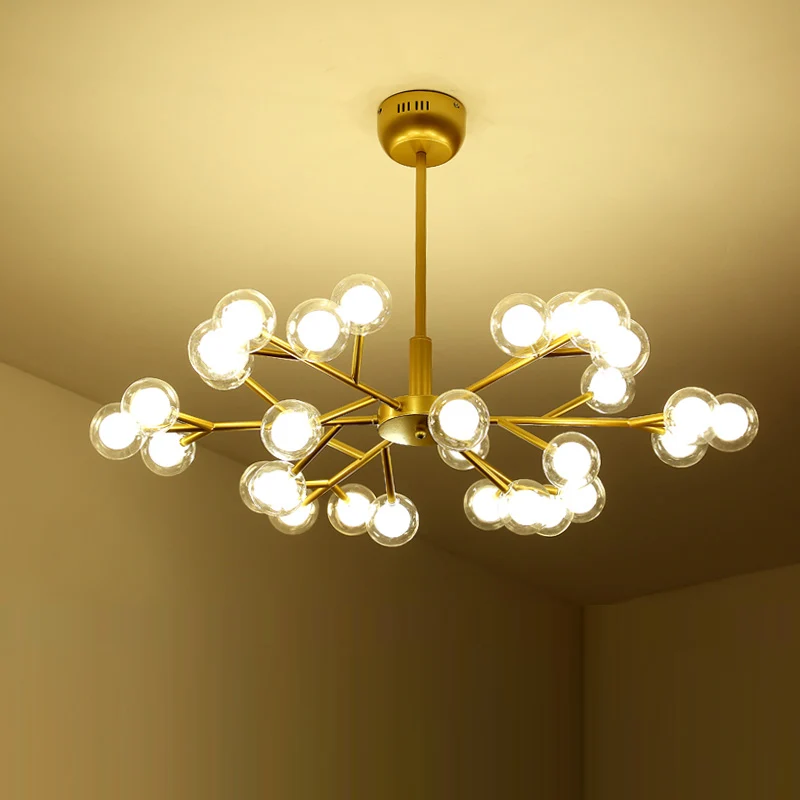 Dubbele glazen Glowworm-kroonluchter Lichte ophanghanglamp Scandinavische stijl voor de woonkamer Clearhalo