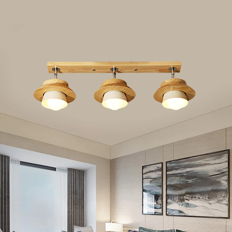 Dubbele kap, draaibaar, inbouw, Scandinavische houten 3-lichts witte halve plafondlamp voor zitkamer Clearhalo