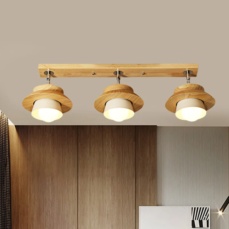 Dubbele kap, draaibaar, inbouw, Scandinavische houten 3-lichts witte halve plafondlamp voor zitkamer Clearhalo