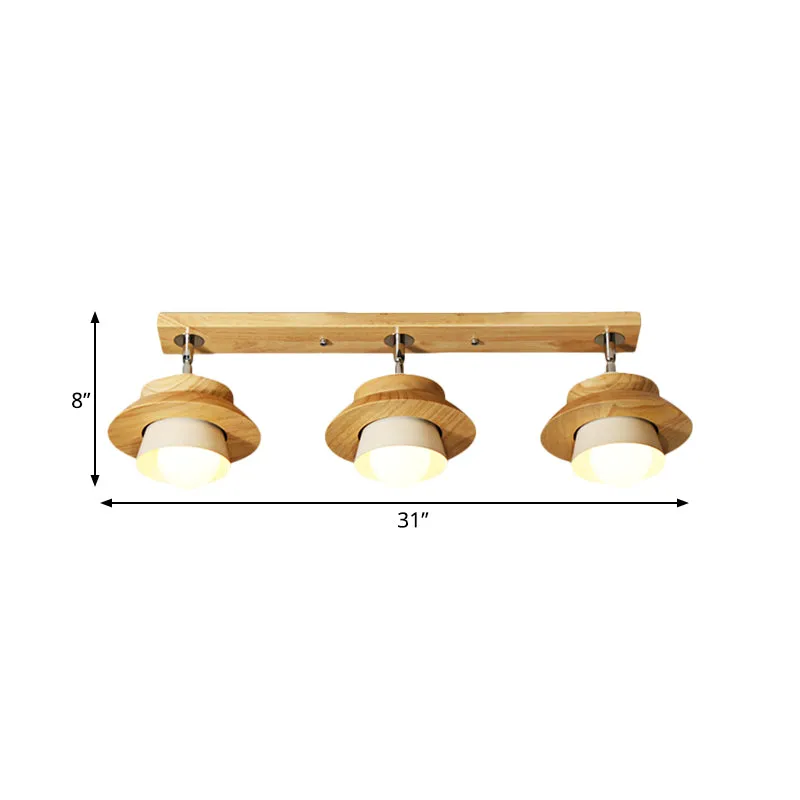 Dubbele kap, draaibaar, inbouw, Scandinavische houten 3-lichts witte halve plafondlamp voor zitkamer Clearhalo