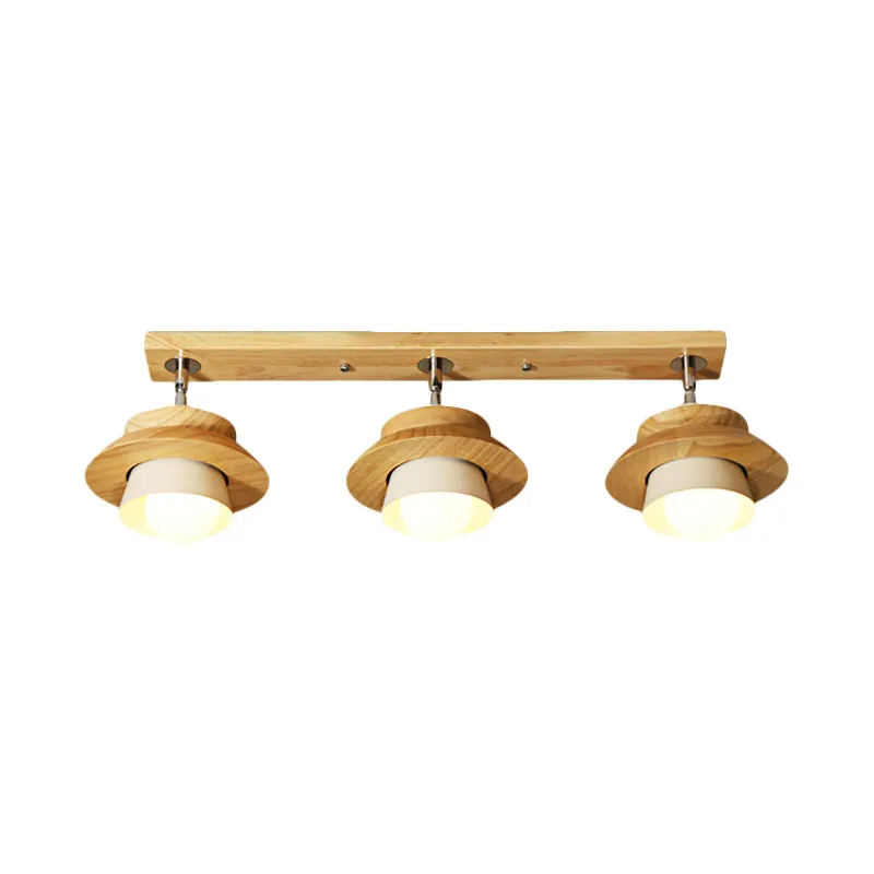 Dubbele kap, draaibaar, inbouw, Scandinavische houten 3-lichts witte halve plafondlamp voor zitkamer Clearhalo