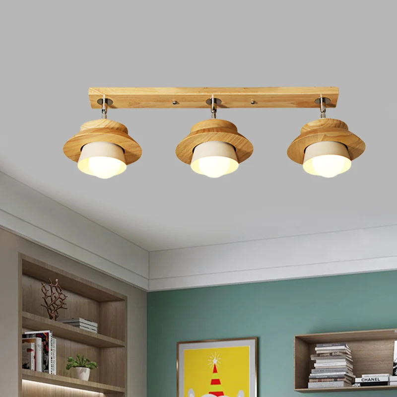 Dubbele kap, draaibaar, inbouw, Scandinavische houten 3-lichts witte halve plafondlamp voor zitkamer Clearhalo