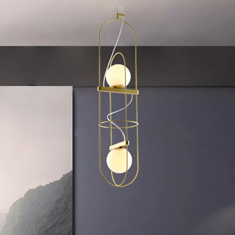 Dubbele licht langwerpige hangende hanglamp Post moderne metalen hanglamp goud Clearhalo