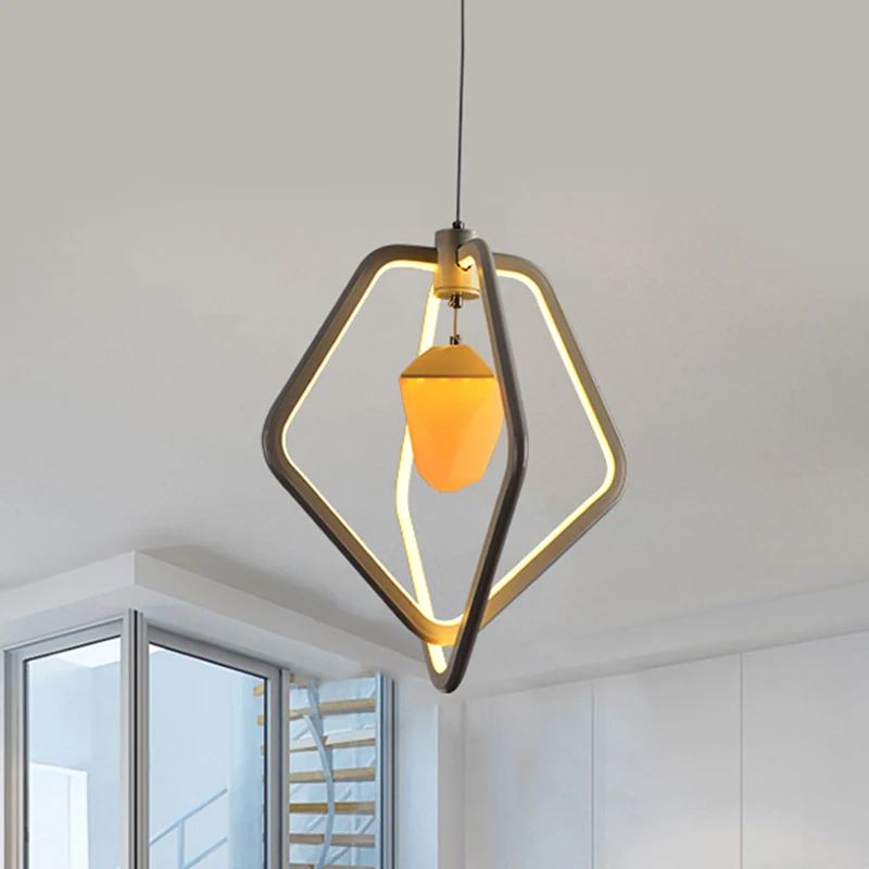 Dubbele vijfhoekige acryl hanglamp moderne LED witte hanglamp met dennenappel aan de binnenkant Clearhalo