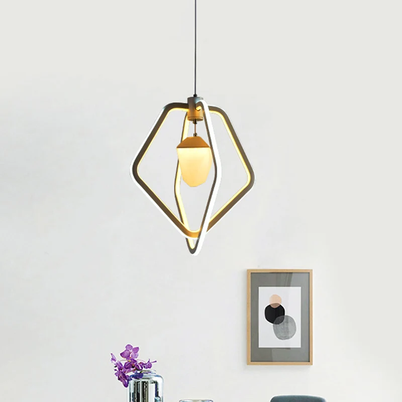 Dubbele vijfhoekige acryl hanglamp moderne LED witte hanglamp met dennenappel aan de binnenkant Clearhalo
