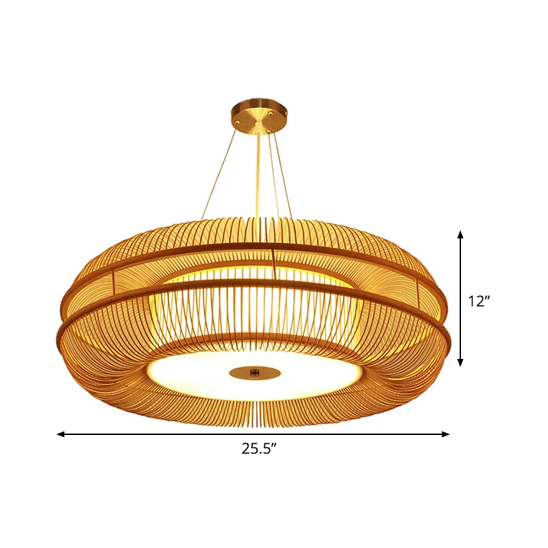 Dunut hanglamp Chinese bamboe 1 lamp beige hangende plafondlamp, 25,5"/31,5" lampenkap Clearhalo