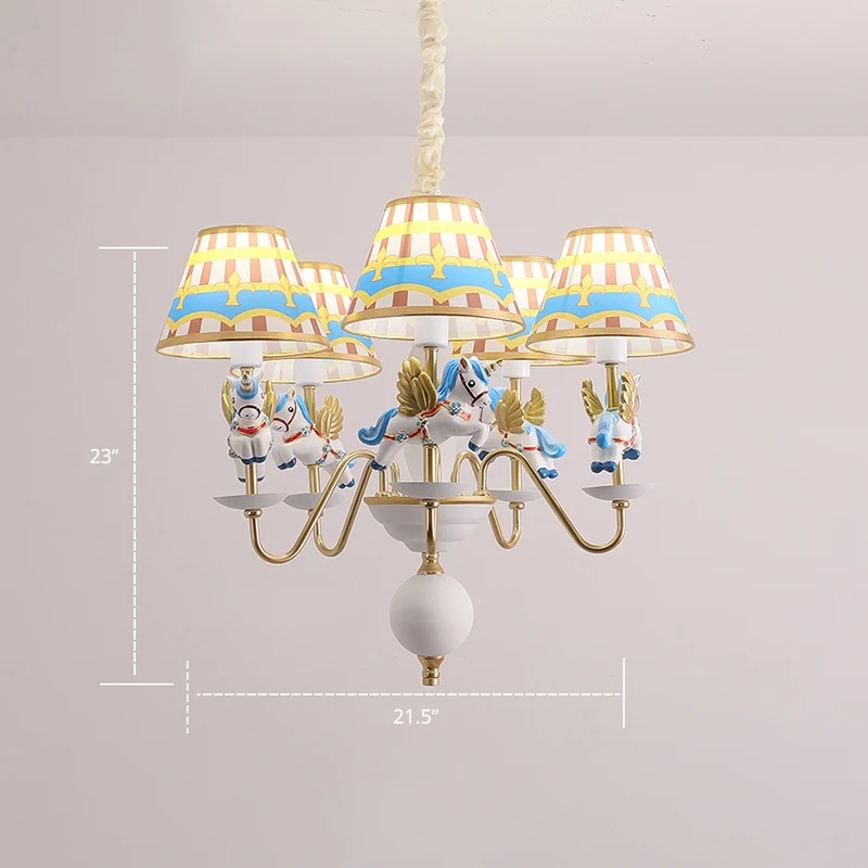 Eenhoorn hars ophangverlichting Cartoon 5-lichts kroonluchter met print Empire schaduw Clearhalo