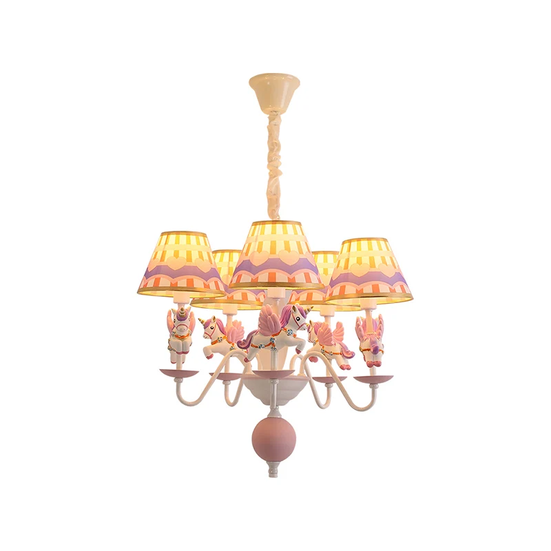 Eenhoorn hars ophangverlichting Cartoon 5-lichts kroonluchter met print Empire schaduw Clearhalo