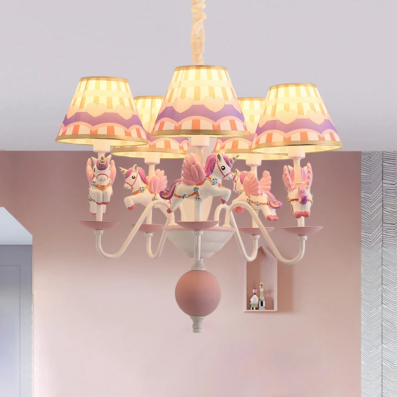 Eenhoorn hars ophangverlichting Cartoon 5-lichts kroonluchter met print Empire schaduw Clearhalo