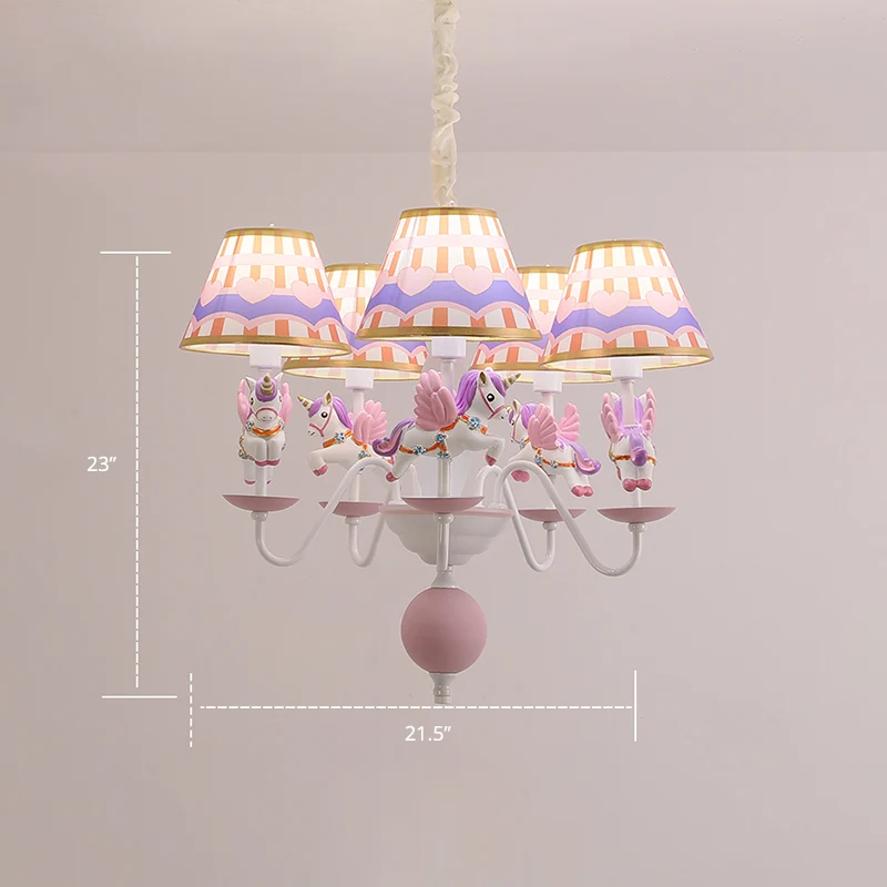 Eenhoorn hars ophangverlichting Cartoon 5-lichts kroonluchter met print Empire schaduw Clearhalo