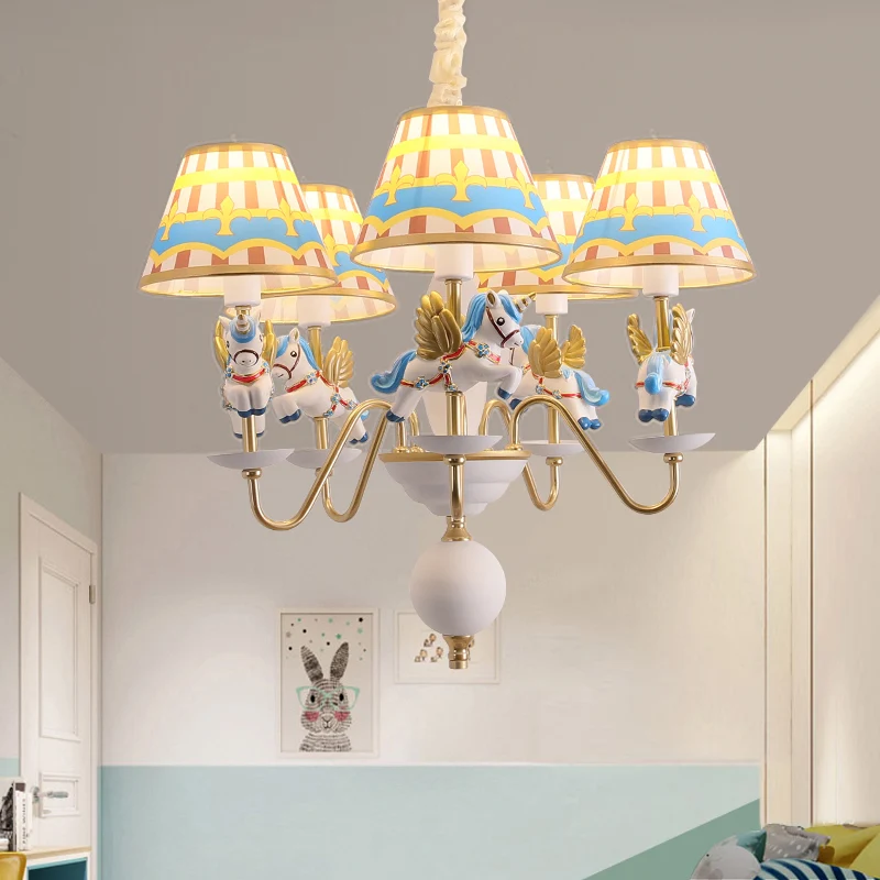 Eenhoorn hars ophangverlichting Cartoon 5-lichts kroonluchter met print Empire schaduw Clearhalo