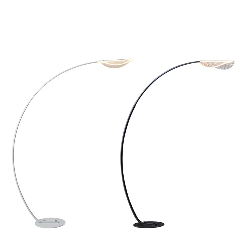Eenvoud Boog Vloerverlichting Metalen Woonkamer LED Staande Lamp met Blad Acryl Schaduw Clearhalo