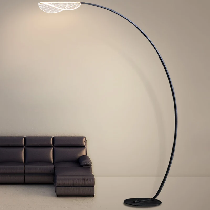 Eenvoud Boog Vloerverlichting Metalen Woonkamer LED Staande Lamp met Blad Acryl Schaduw Clearhalo