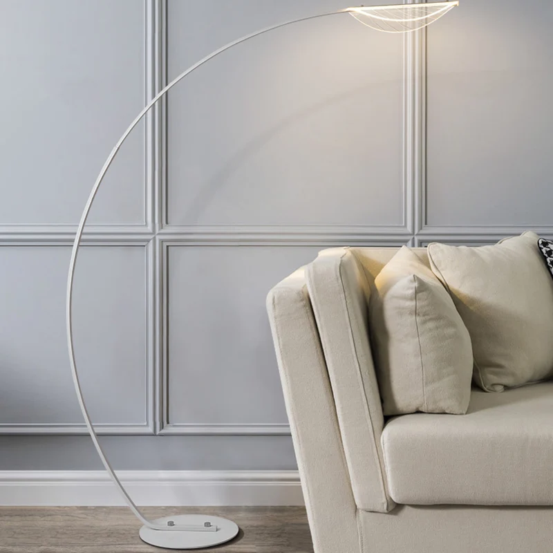 Eenvoud Boog Vloerverlichting Metalen Woonkamer LED Staande Lamp met Blad Acryl Schaduw Clearhalo