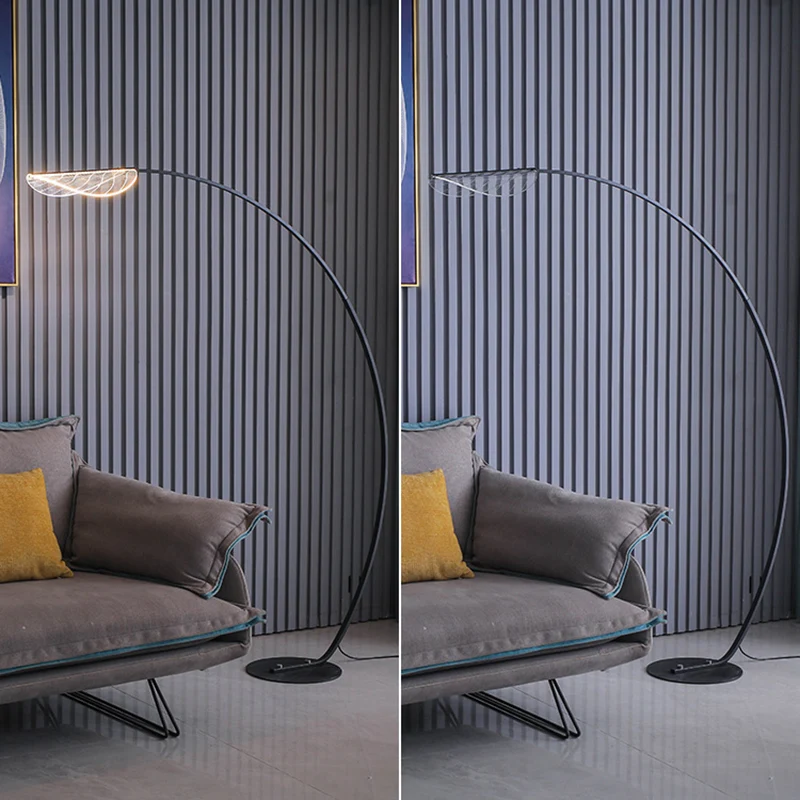 Eenvoud Boog Vloerverlichting Metalen Woonkamer LED Staande Lamp met Blad Acryl Schaduw Clearhalo