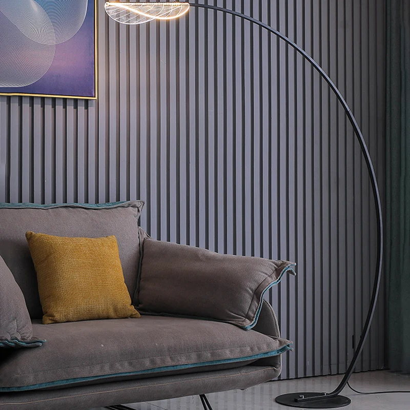 Eenvoud Boog Vloerverlichting Metalen Woonkamer LED Staande Lamp met Blad Acryl Schaduw Clearhalo