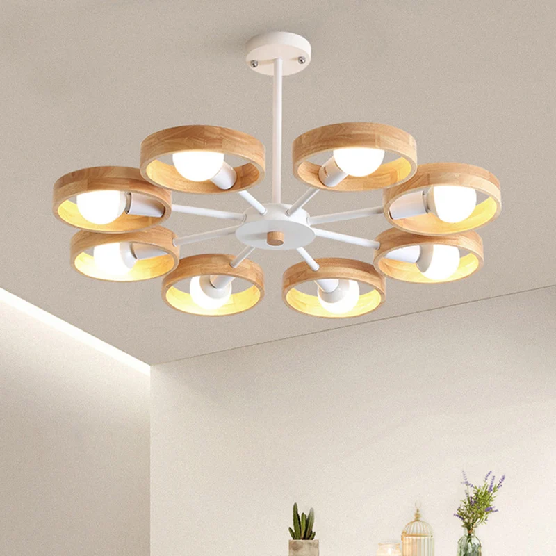 Eenvoud cirkelvormige kroonluchter verlichting houten slaapkamer hanglamp Clearhalo