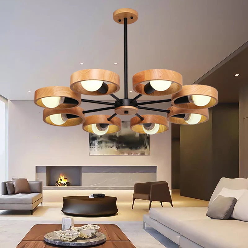 Eenvoud cirkelvormige kroonluchter verlichting houten slaapkamer hanglamp Clearhalo