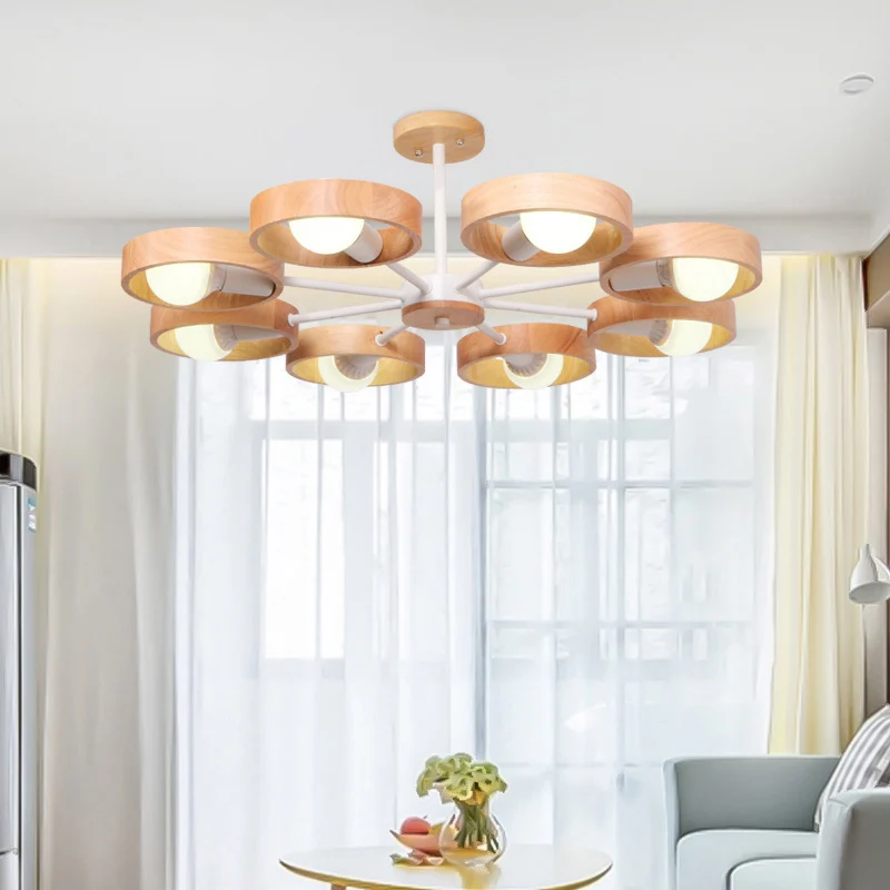 Eenvoud cirkelvormige kroonluchter verlichting houten slaapkamer hanglamp Clearhalo