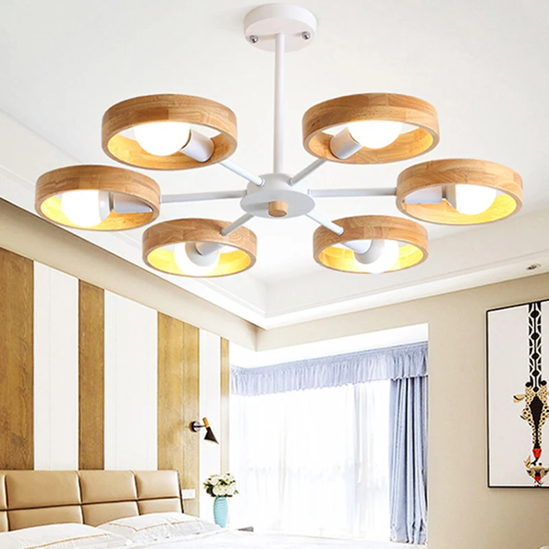 Eenvoud cirkelvormige kroonluchter verlichting houten slaapkamer hanglamp Clearhalo