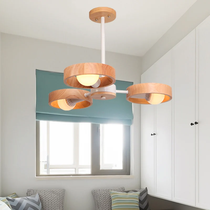 Eenvoud cirkelvormige kroonluchter verlichting houten slaapkamer hanglamp Clearhalo