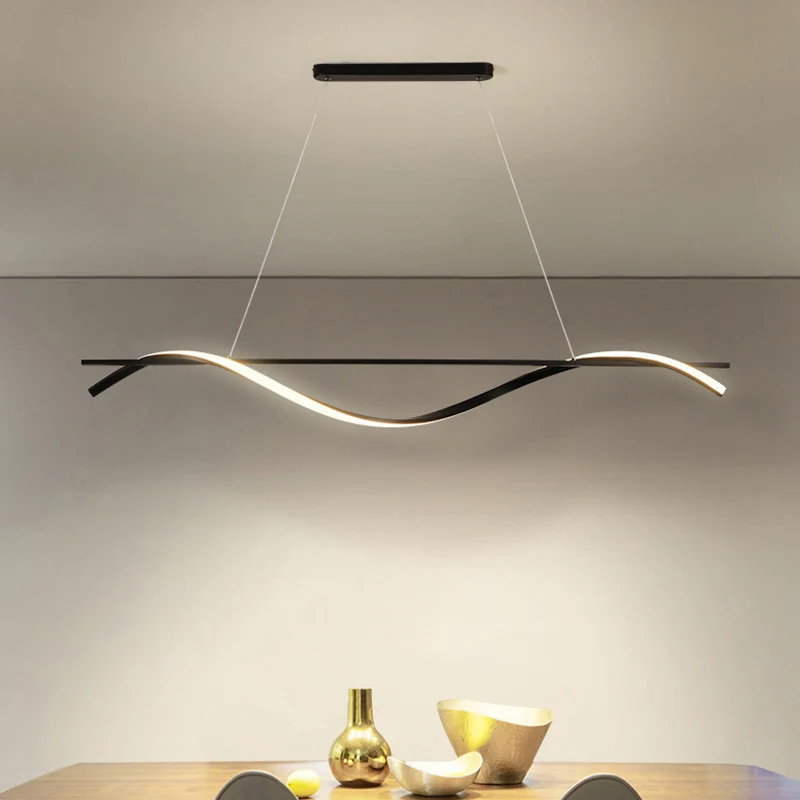 Eenvoud gebogen LED-hanglamp acryl restaurant eiland kroonluchter licht zwart Clearhalo