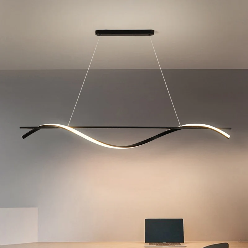 Eenvoud gebogen LED-hanglamp acryl restaurant eiland kroonluchter licht zwart Clearhalo