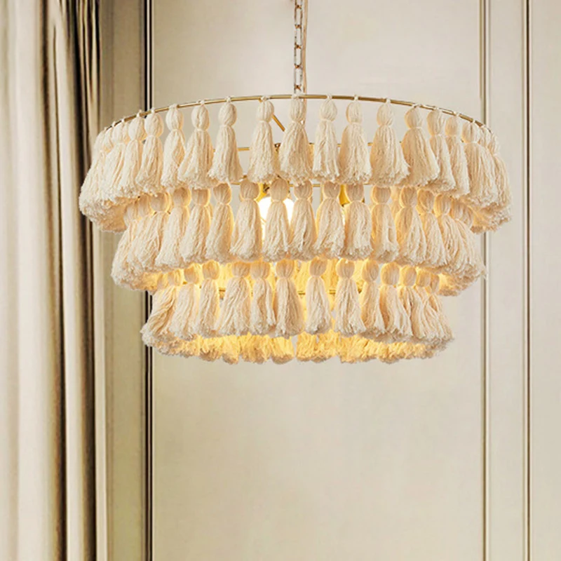 Eenvoud Gelaagde Ronde Ophanging Verlichting Enkele Kwastje Hangende Plafondlamp voor Woonkamer Clearhalo