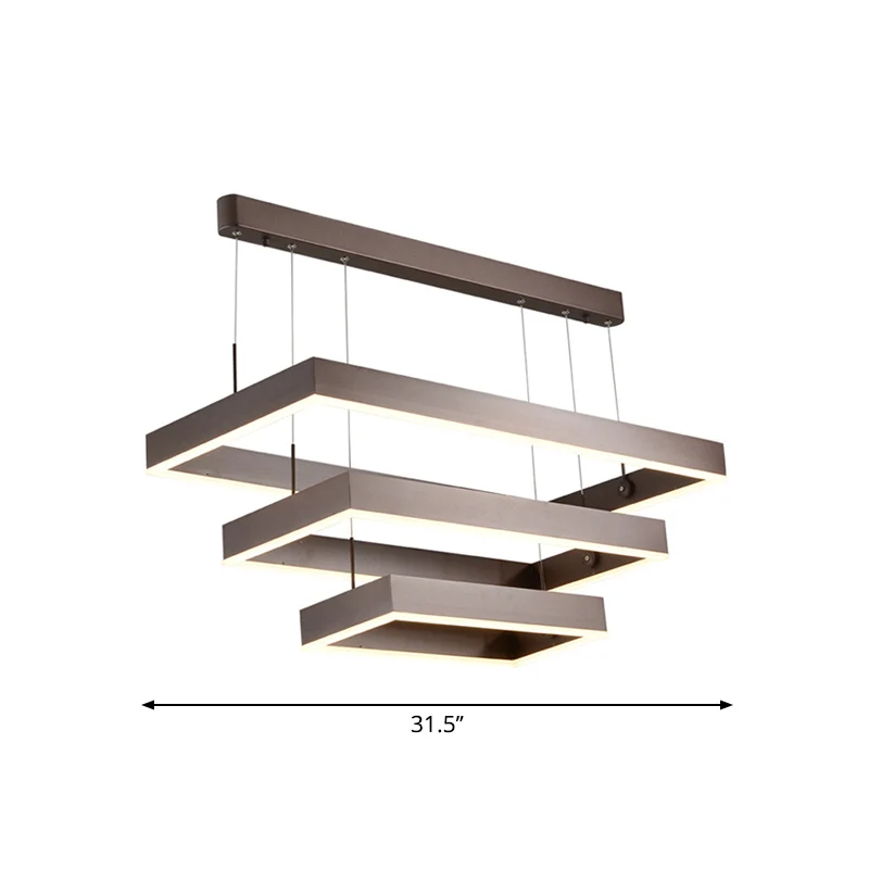 Eenvoud gelaagde taps toelopende kroonluchter metalen woonkamer rechthoekige LED-hanglamp bruin, klein/groot Clearhalo