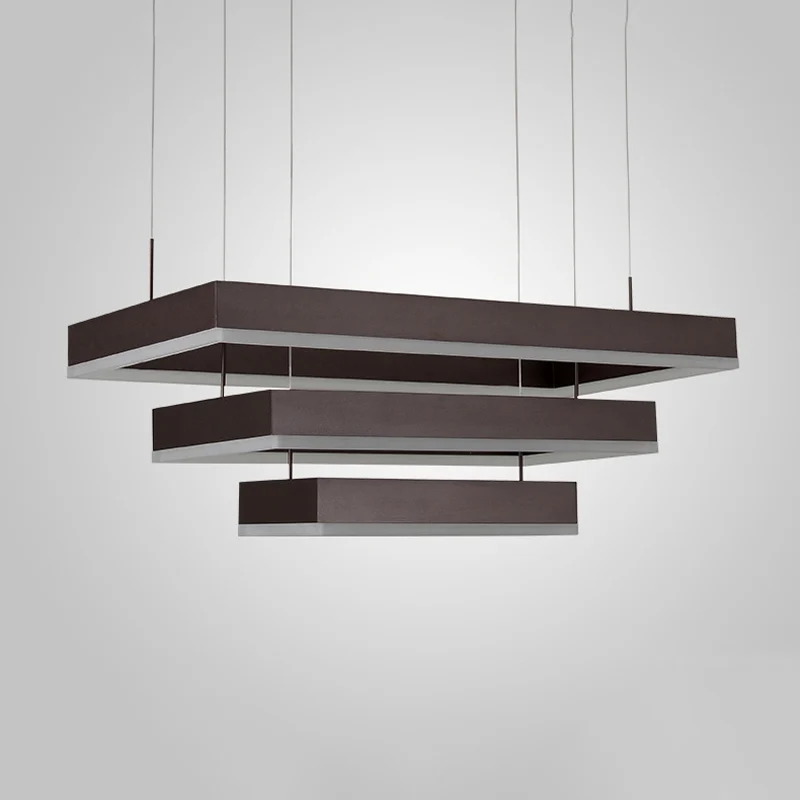 Eenvoud gelaagde taps toelopende kroonluchter metalen woonkamer rechthoekige LED-hanglamp bruin, klein/groot Clearhalo