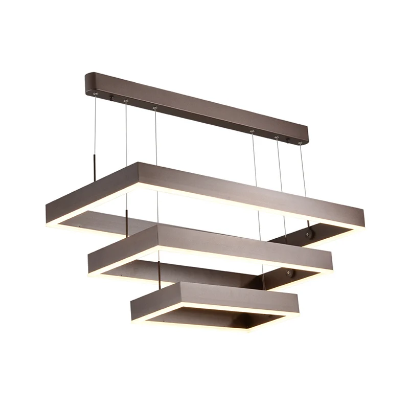 Eenvoud gelaagde taps toelopende kroonluchter metalen woonkamer rechthoekige LED-hanglamp bruin, klein/groot Clearhalo