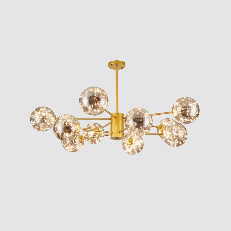 Eenvoud Globe Shade Radiaal Ophanglicht Helder Glazen Woonkamer LED Kroonluchter Licht Clearhalo