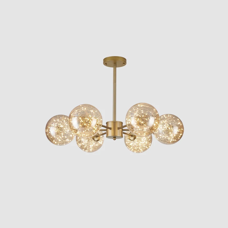 Eenvoud Globe Shade Radiaal Ophanglicht Helder Glazen Woonkamer LED Kroonluchter Licht Clearhalo