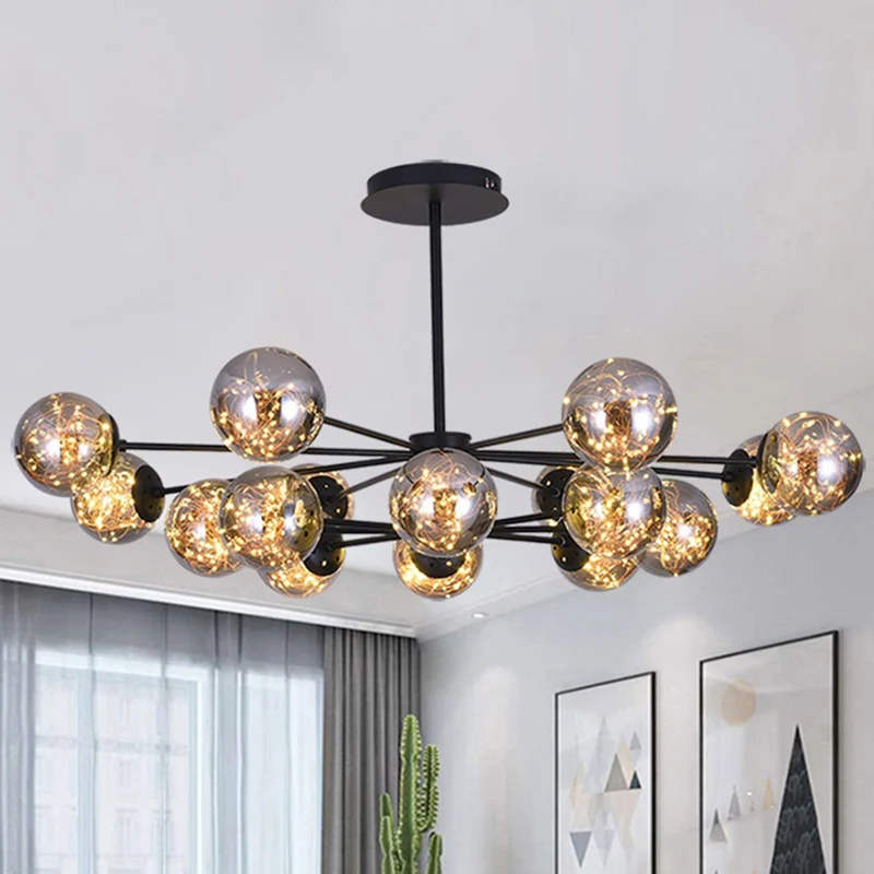 Eenvoud Globe Shade Radiaal Ophanglicht Helder Glazen Woonkamer LED Kroonluchter Licht Clearhalo