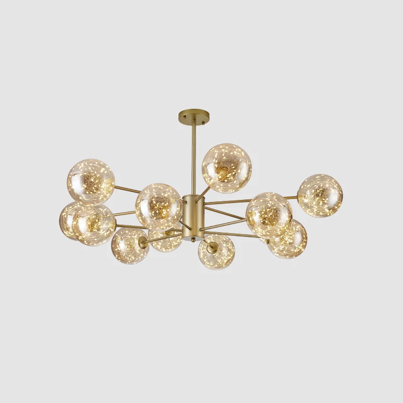 Eenvoud Globe Shade Radiaal Ophanglicht Helder Glazen Woonkamer LED Kroonluchter Licht Clearhalo