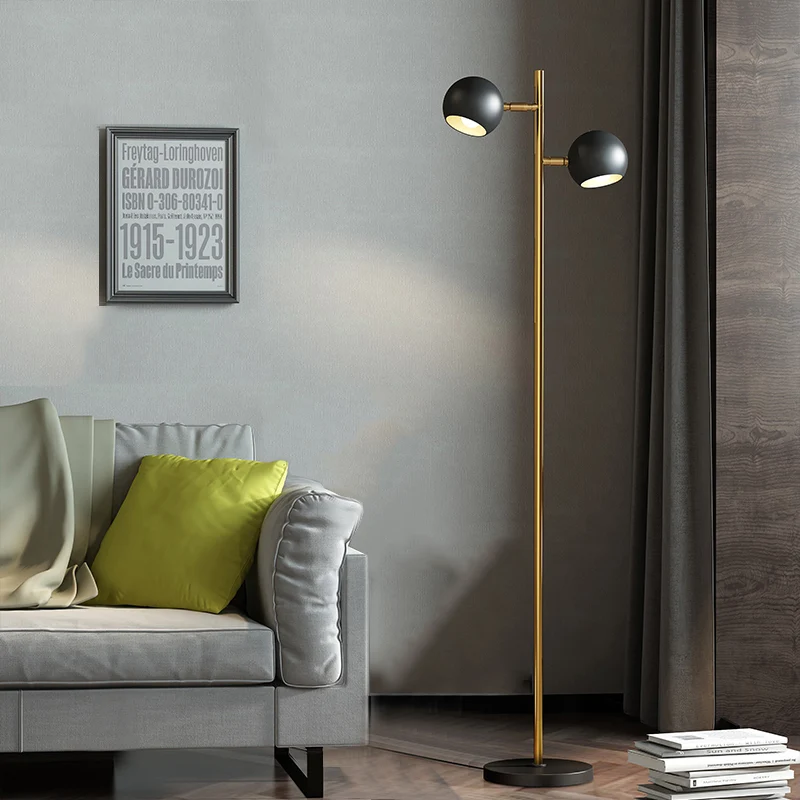 Eenvoud koepelvormige schaduw opstaande lichte metalen 2-lichts woonkamer vloerlamp zwart en goud Clearhalo