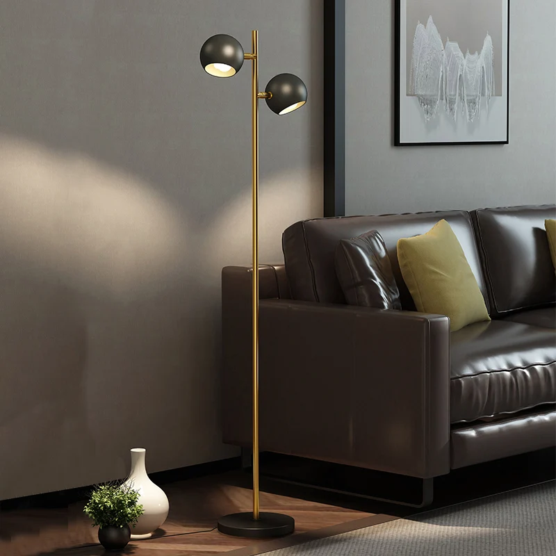 Eenvoud koepelvormige schaduw opstaande lichte metalen 2-lichts woonkamer vloerlamp zwart en goud Clearhalo