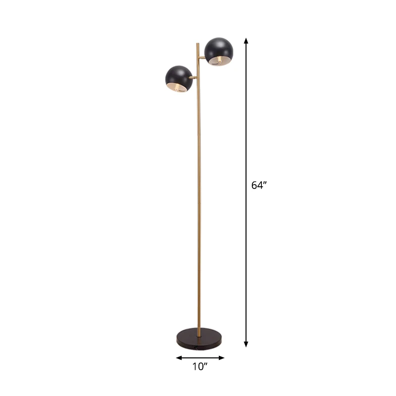 Eenvoud koepelvormige schaduw opstaande lichte metalen 2-lichts woonkamer vloerlamp zwart en goud Clearhalo