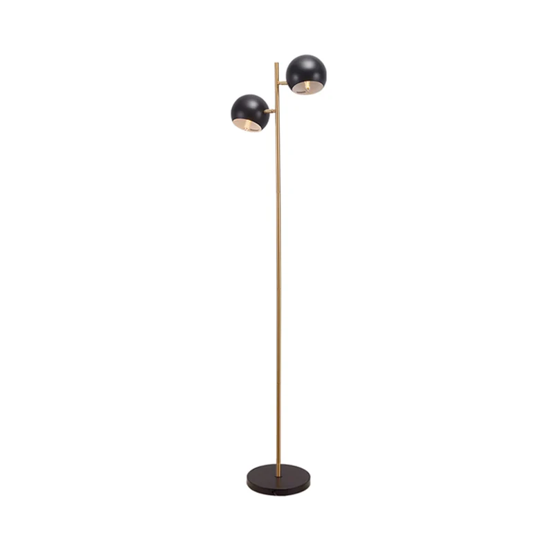 Eenvoud koepelvormige schaduw opstaande lichte metalen 2-lichts woonkamer vloerlamp zwart en goud Clearhalo