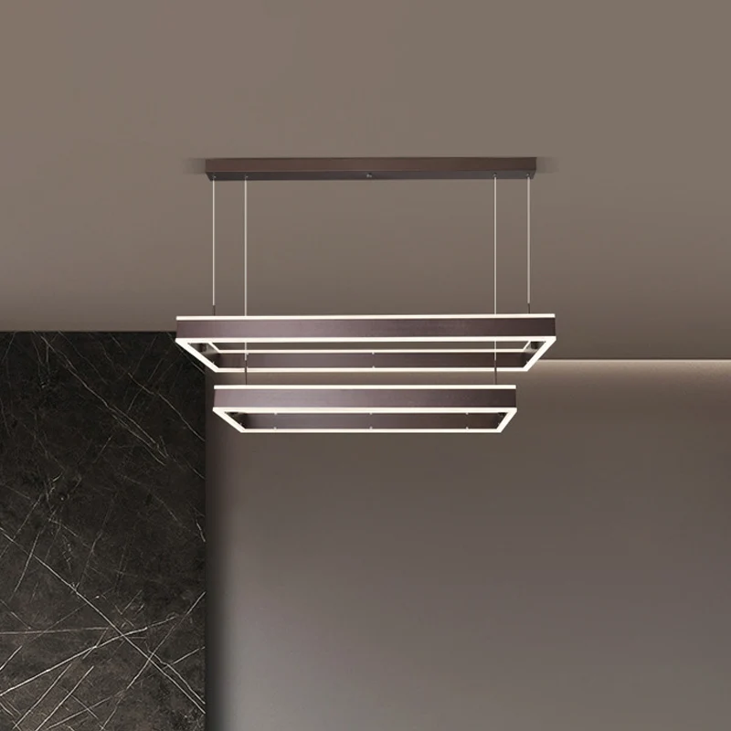 Eenvoud LED hangende plafondlamp koffie 2/3/4 gelaagde rechthoekige kroonluchter met acryl kap Clearhalo