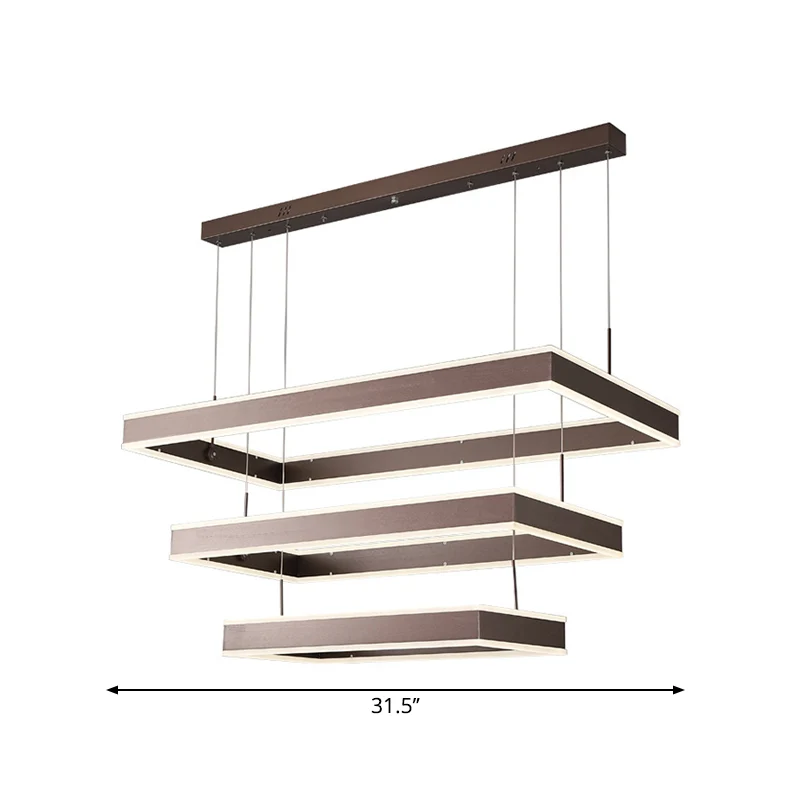 Eenvoud LED hangende plafondlamp koffie 2/3/4 gelaagde rechthoekige kroonluchter met acryl kap Clearhalo