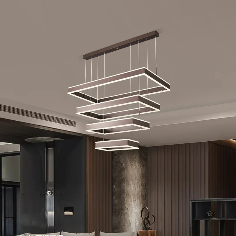 Eenvoud LED hangende plafondlamp koffie 2/3/4 gelaagde rechthoekige kroonluchter met acryl kap Clearhalo