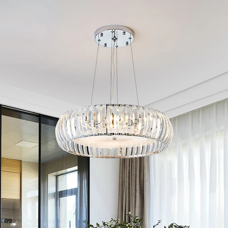 Eenvoud LED-downlighting Chrome Donut hangende kroonluchter met kristallen prismakap Clearhalo